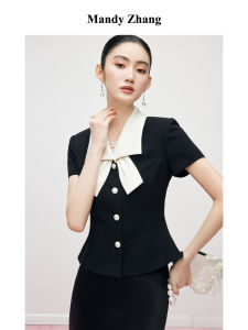 Luxurious Black Acetate Contrast Bow Short Jacket