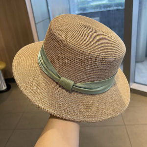 French Style Flat Top Straw Hat Women Summer Foldable Beach Sun Protection Hat New Fashion INS Straw Woven Gift Hat