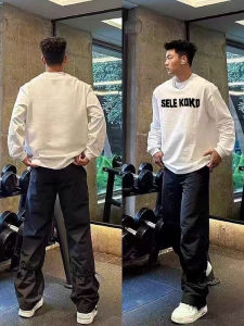 Áo Thun Dài Tay in Chữ Phong Cách Mỹ Cổ Điển Dành Cho Nam Mùa Thu Rộng Rãi Bên Trong Hip Hop Phong Cách Áo Lót Cotton Nguyên Chất