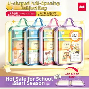 deli | Túi Đựng Hộp Sắp Xếp Trong Suốt Có Dây Kéo cho Trường A4