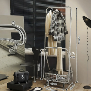 Modern Minimalist Double Layer Clothes Rack with Wheels