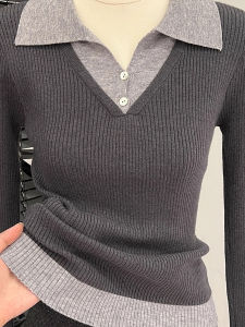chaqi | Layered Knitted Shirt Women Innerwear Long Sleeve Flared Sweater