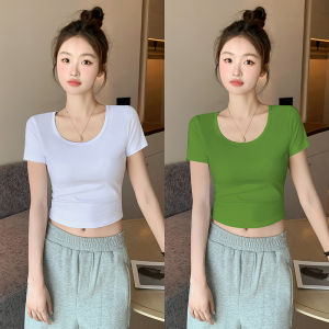 Miiow | Pure Cotton Short Sleeve Round Neck T-Shirt Womens Summer Slim Fit Versatile Base Layer Shirt White Color Commute Style