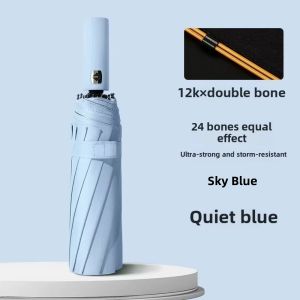 Windproof Large Umbrella Men 106cm Large Solid color Automatic Umbrella Strong 24 Ribs Sun Rain Folding Umbrella Simple Style