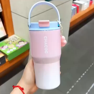 600/900มล ถ้วยเก็บอุณหภูมิ ถ้วยน้ําถ้วยกาแฟฟางแบบพกพา 304 สแตนเลส สไตล์เรียบง่าย