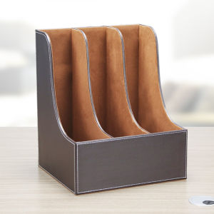 High-End Leather Desktop File Frame Office Supplies Special Offer Three-Panel Arc Design Storage Box Rectangular European Style