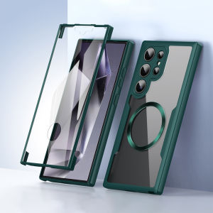 360° full protection double-sided transparent magnetic case for Samsung Galaxy S25 S24 S23 S22 Ultra Plus wireless charge cover