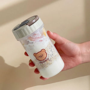 300ML Portable Plastic Yogurt Oat Container With Handle Cute Fruit Salad Cup For Kids Student Microwave Heatable Food Container