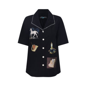 LIANGSANSHI | Áo Blouse Cổ Thêu Dầu Họa Phong Cách Gogh