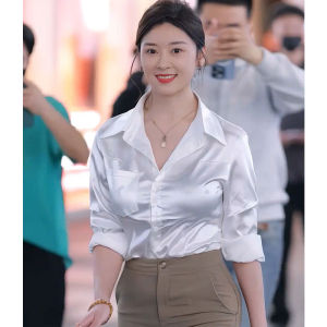 Fashionable White Acetate Satin Shirt Womens Summer High-End French Waist-Cut Shoulder Baring Outerwear Sun Protection Cardigan