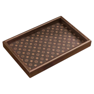 Vintage Luxe Walnut Wood Tea Tray