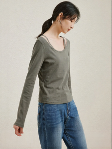 Yigue | Layered Mesh See-Through Long Sleeve T-shirt Spring Fitted