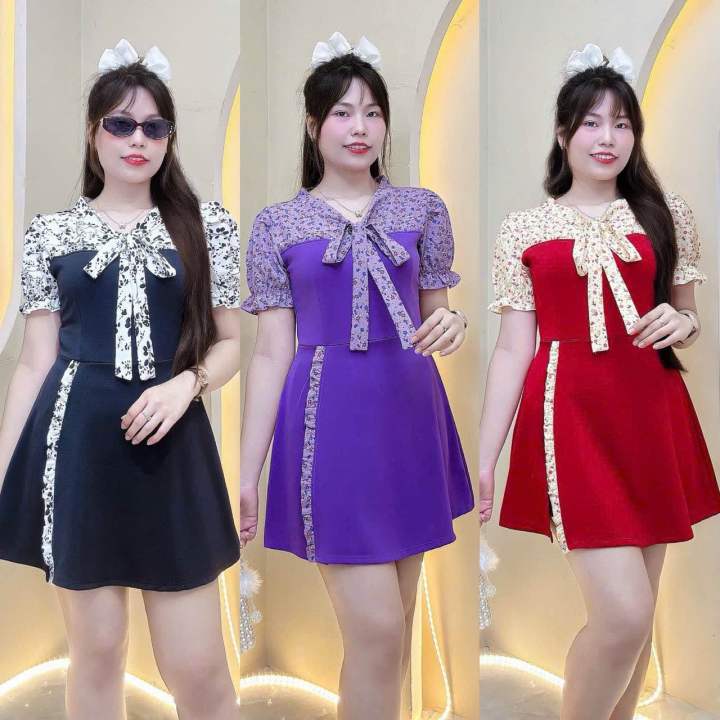 Sét Đầm Nữ BigSize 50kg-105kg - Sét Đầm Kèm Quần Cột Nơ viền bèo Phối Màu & Hoạ Tiết Sang Chảnh Trẻ Trung Dành Cho Chị Em Mũm Mĩm Chất Liệu thun poly 2 da phối Lụa Mịn Mát Co Giãn Tốt Giữ Form Dáng Bền Đẹp Sau Nhiều Lần Giặt