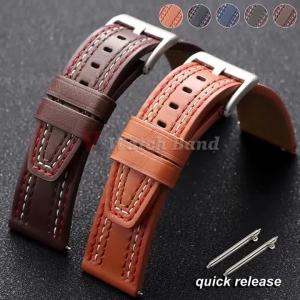 20mm 22mm Leather Watch Band Waterproof Cowhide Wristband for Omega for Seiko for Huawei Watch 3Pro Sport Quick Release Bracelet