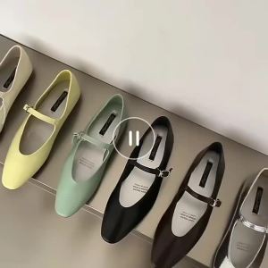 happy feeling Giày Mary Jane Màu Bạc Kiểu Pháp Có Khóa Ngang Đế Bằng