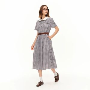 DUSHU | Plaid Color-block Preppy Dress Peter Pan Collar