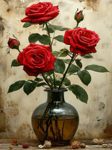 Huacan Full Square Round Drill Diamond Painting Red Rose Vase Diamond Embroidery Flower Kit Home Decoration Craft Kit