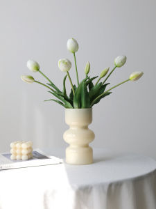 Hoa Tulip Nhân Tạo Cao Cấp Bó Hoa Phòng Khách Bàn Ăn Trang Trí Bàn Trà Trắng Hồng Keo Cảm Giác Trang Trí Nhà
