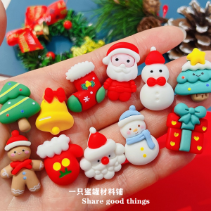 Christmas Series DIY Resin Accessories Santa Claus Gingerbread Man Snowman Cream Glue Mobile Phone Case Water Cup Sticker Decorations