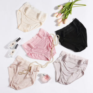 Silk Knitted Womens Briefs Double-Sided Lace Mid-High Waist Triangle Panties Seamless Breathable Solid Color Short Pants