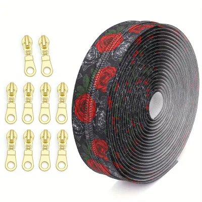 1 Bộ 5 # Khóa Kéo In Nylon 177.16 Inch Khóa Tự Động Kim Loại Kèm 10 Đầu Khóa Dùng Để May Vá Thay Thế Khóa Kéo Cho Túi Xách Quần Áo Giày Dép