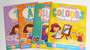 4 Activity Books To Learn Alphabet Numbers Shapes & Colours With 250+ Stickers For Preschool Kids