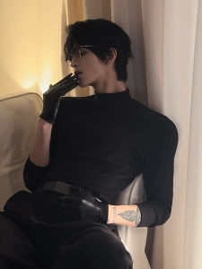 เสื้อยืดคอปกสูงครึ่งตัวสีดำ ทรงสลิมฟิต แขนยาว ผ้าเดอร์โมน สำหรับผู้ชาย เสื้อยืดคอกลม ทรงหลวม ฤดูหนาว ปกติ