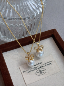 YISHU | Bow Pearl Necklace Single Luxury