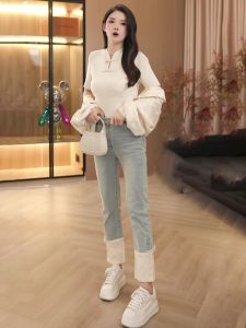 Quần Jeans Denim Ống Thẳng Cạp Cao Thời Trang Mùa Hè 2024 Quần Denim Thường Ngày Đa Năng Cho Nữ Cỡ Lớn Quần Jeans Denim