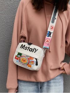 Casual Canvas Crossbody Bag for Women Student Cartoon Small Tote Phone Bag Multifunctional Shoulder Bag Soft PU Leather