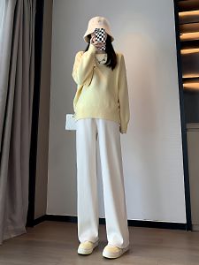 กางเกงวัยมีครรภ์ผู้หญิง ทรงหลวม กางเกงขายาวทรงหลวม ผ้าขนแกะหนา สำหรับฤดูใบไม้ร่วงและฤดูหนาว กางเกงขายาวผู้หญิง ทรงหลวม ลำลอง