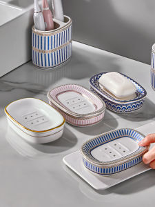 Bathroom Ceramic Soap Dish Draining Luxury Style Soap Holder Double Layer Nordic Pure Color Household Cleaning Tools Organizer
