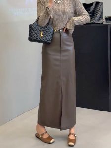 Elegant Brown High Waist A-Line Skirt for Women Slimming Long Midi Skirt Trendy Style Autumn New Arrival Hip Concealing