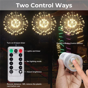 LED Copper Firework Lights 8 Modes Fairy Starburst Light with Remote Outdoor Decorations for Home Party Cafe Wedding