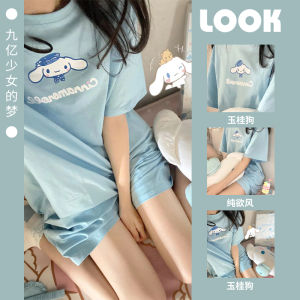 Pure Cotton Cartoon Printed Dog Pyjamas for Women Summer Short Sleeve Mid Length Long Length Suitable for Youths