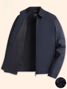 ROMON | Lormen Mens Casual Lapel Jacket Spring Autumn New Style Mid-aged Dad Business Administrative Coat Winter Windproof Polyester Fiber