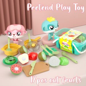 17PCS Child Family Pretend Play Toy Fruits Complete Set for Kids Kitchen Food Cutting Portable