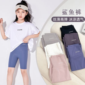 กางเกงเลกกิ้งห้าส่วนเด็กผู้หญิงกางเกงปลาฉลามกางเกงเซฟตี้เด็กแบบบางสำหรับฤดูร้อนกางเกงขาสั้นกันโป๊ใส่ด้านนอกกางเกงบาร์บี้5