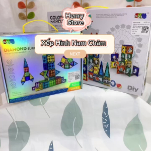 [CHÍNH HÃNG] Bộ đồ chơi xếp hình nam châm từ tính Umoo/Nam Châm Ánh Sáng 97/52 Chi Tiết Magnetic Sticks 4D Có Cầu Trượt