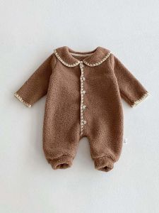 Babys winter lapel fleece-lined long-sleeved jumpsuit male and female baby plush long-sleeved jumpsuit very suitable for goin
