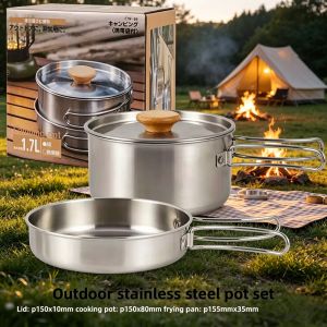 CLS NOBANA Camping Pot Set 304 Stainless Steel  2pcs Outdoor Cookware Kit Cooking Set Travel Tableware for Tourism Hiking Picnic