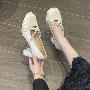 French Style Black High Heels Womens Chunky Heel Stylish Niche Temperament Classic Style Retro Mary Jane Shoes with Skirt