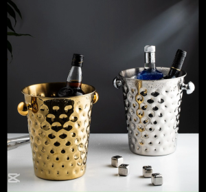 ถังไวน์ ถังแช่ไวน์ ถังน้ำแข็ง ทำจากสแตนเลส ขนาด 5L ผิวขัดเงาสาวงาม มีให้เลือกแบบเขากวาง และแบบลายทุบ