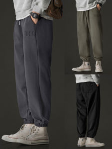 Woodsoon Mens Knitted Fleece Lined Thickened Casual Sports Long Pants Spring Autumn Loose Fit Cuffed Sweatpants