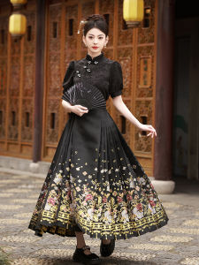 2025 New Womens Hanfu Set Small Size Can Wear Black Improved Embroidery Makeup Flower Horse Tail Skirt Ensemble by Jiumei