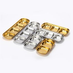 2-4 Grids Korean Style Divided Seasoning Plate/Dipping Dish 304 Stainless Steel Hot Pot Seasoning Bowl BBQ/Spice/Salt/Sugar