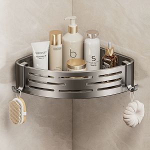 Space Corner Shower Shelf No-Drill Wall-Mounted Bathroom Organizer Triangular Design for Shampoo Conditioner and Soap Storag
