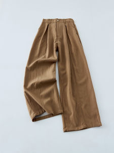 OUMULONG | Casual Trousers A-Line Wrinkle Wide Loose Breathable Drawstring Waist
