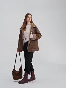 DUSHU | High Waist Retro Straight Leg Thin Fleece Stretchy Flattering Winter Trousers