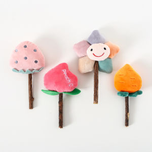 Foreign trade pet cat Polygonum stick plush molar lollipop tooth cleaning stick strawberry flower peach interactive toy